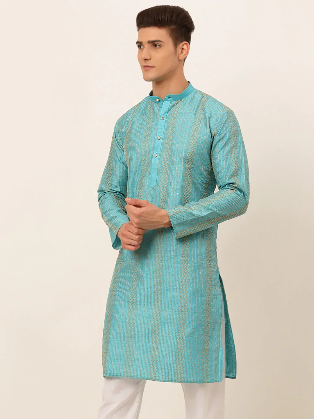 Jompers Men's Sky Blue Embroiderd Kurta Only | Grocsy