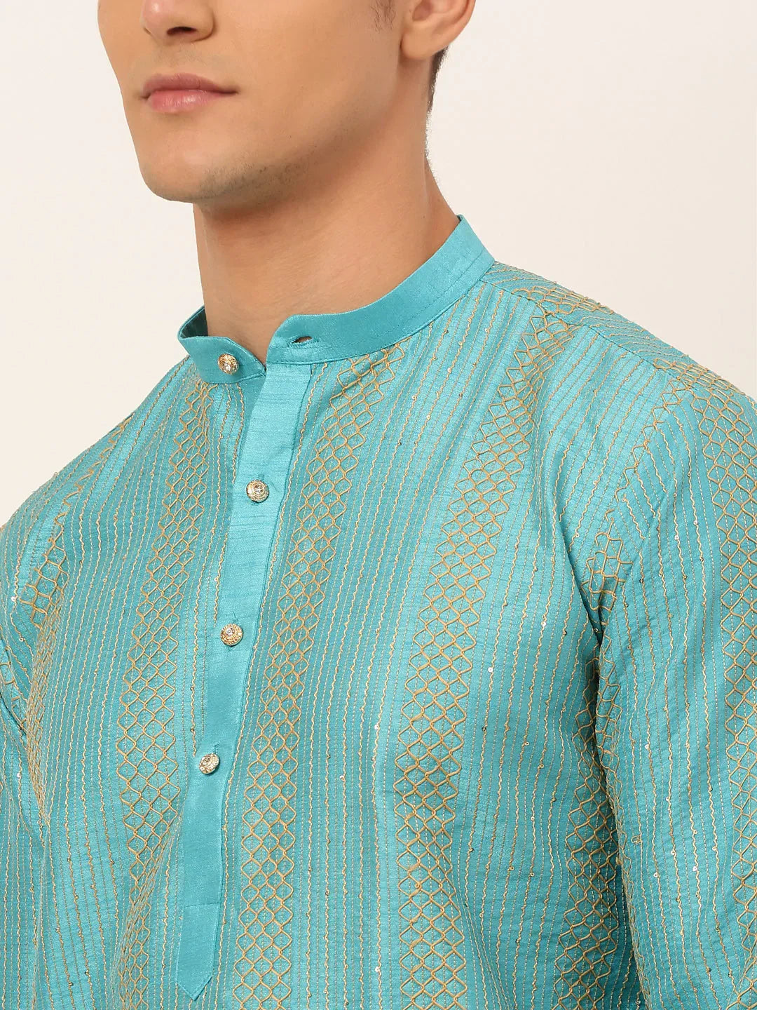 Jompers Men's Sky Blue Embroiderd Kurta Only | Grocsy