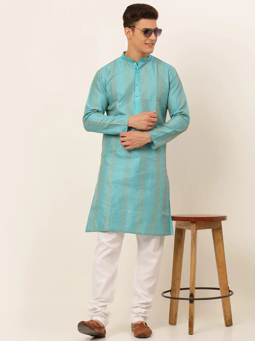 Jompers Men's Sky Blue Embroiderd Kurta Only | Grocsy