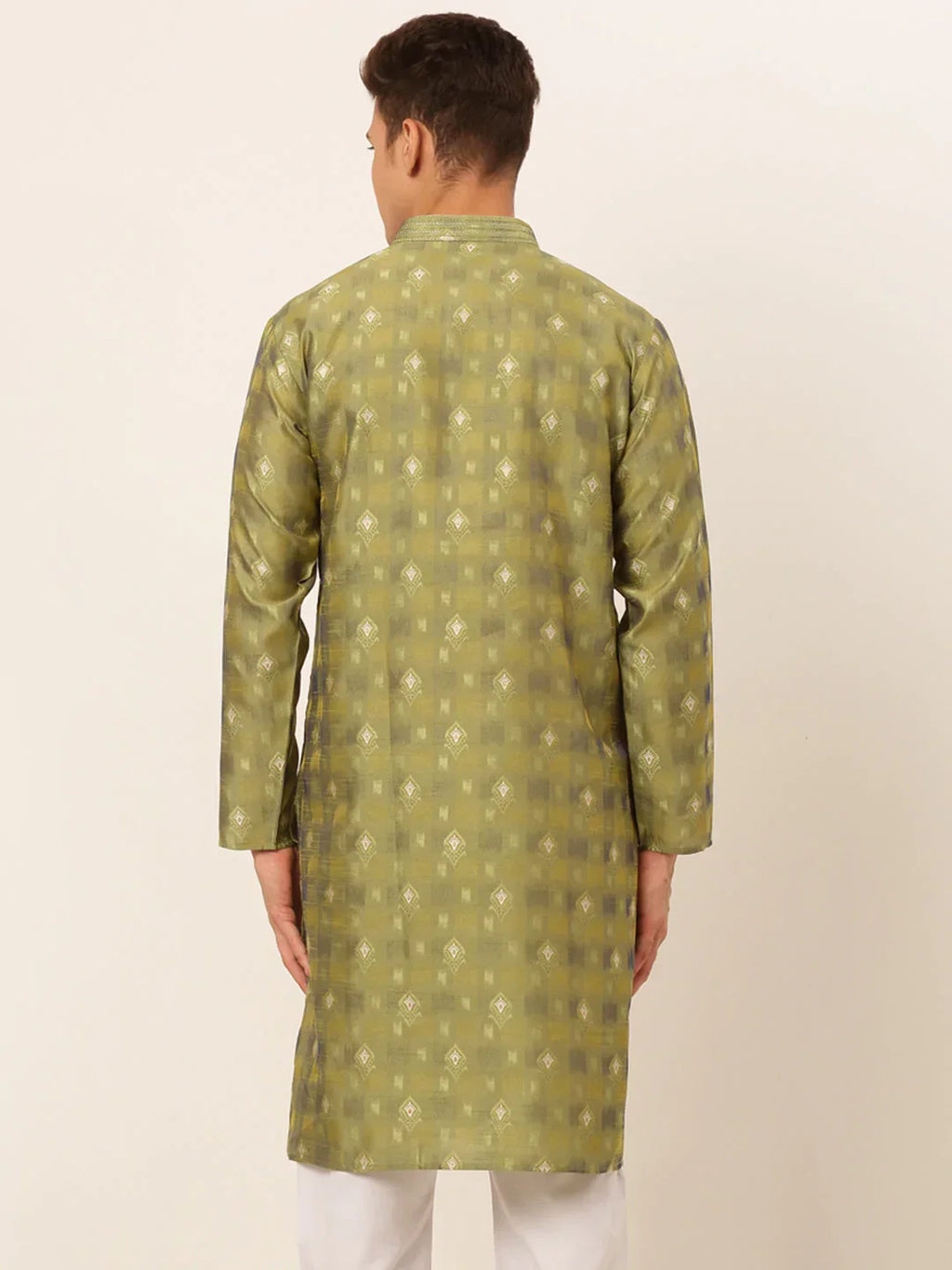 Jompers Men's Green Collar Embroidered Woven Design Kurta Pajama | Grocsy