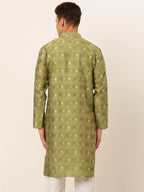 Jompers Men's Green Collar Embroidered Woven Design Kurta Pajama | Grocsy