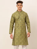 Jompers Men's Green Collar Embroidered Woven Design Kurta Pajama | Grocsy