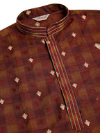 Jompers Men's Maroon Collar Embroidered Woven Design Kurta Pajama | Grocsy