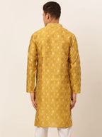 Jompers Men's Mustard Collar Embroidered Woven Design Kurta Pajama | Grocsy