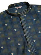 Jompers Men's Navy Blue Collar Embroidered Woven Design Kurta Pajama | Grocsy