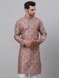 Jompers Men's Pink Collar Embroidered Woven Design Kurta Pajama | Grocsy