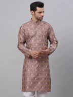 Jompers Men's Pink Collar Embroidered Woven Design Kurta Pajama | Grocsy