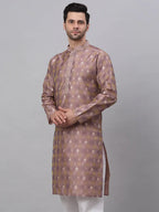 Jompers Men's Pink Collar Embroidered Woven Design Kurta Pajama | Grocsy
