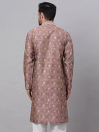 Jompers Men's Pink Collar Embroidered Woven Design Kurta Pajama | Grocsy