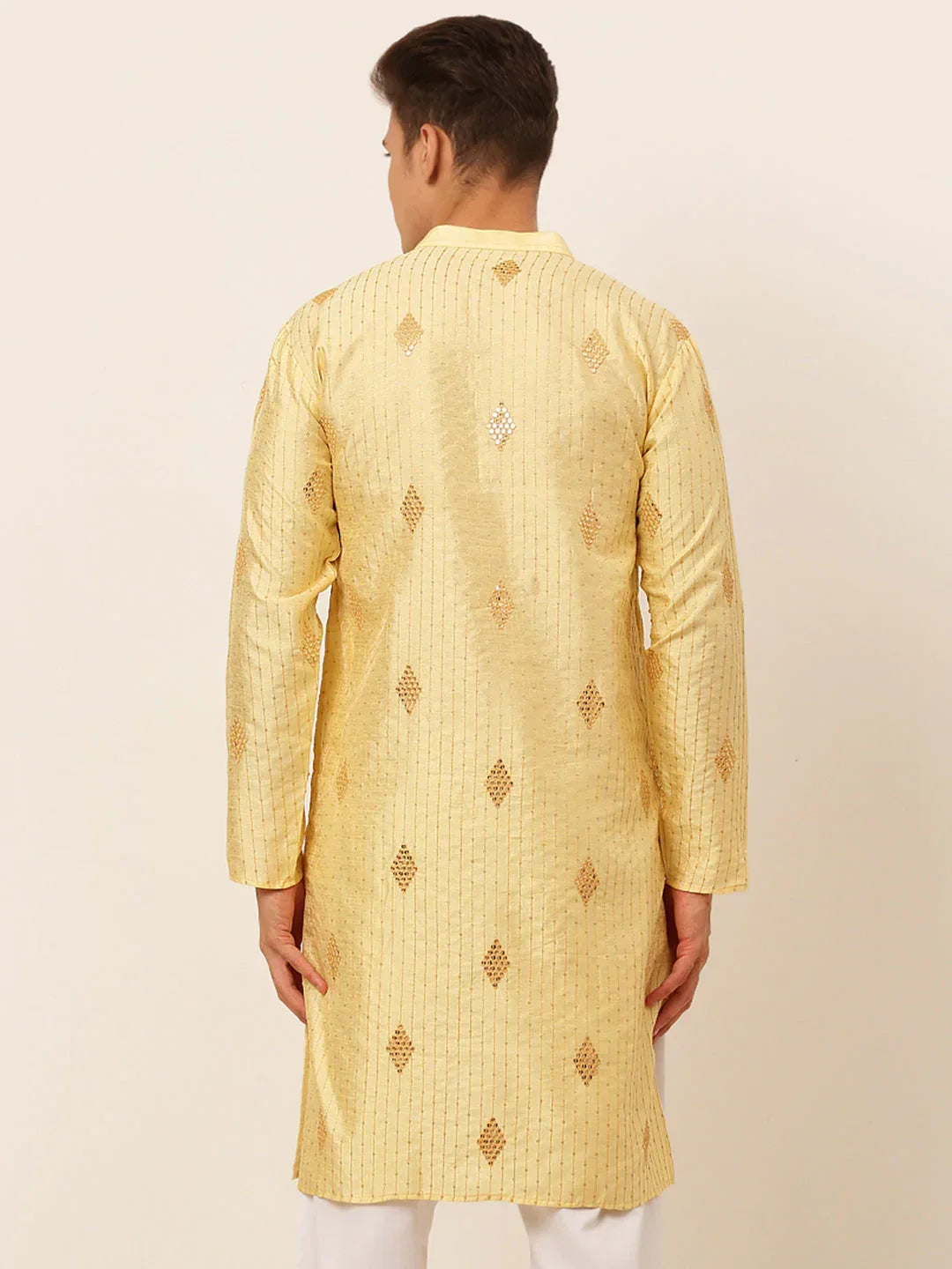 Jompers Men's Golden Embroidered Sequinned Kurta Only | Grocsy
