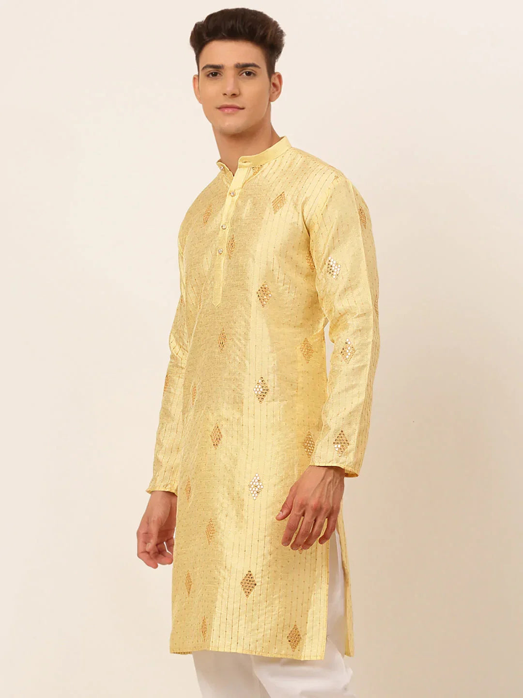 Jompers Men's Golden Embroidered Sequinned Kurta Only | Grocsy