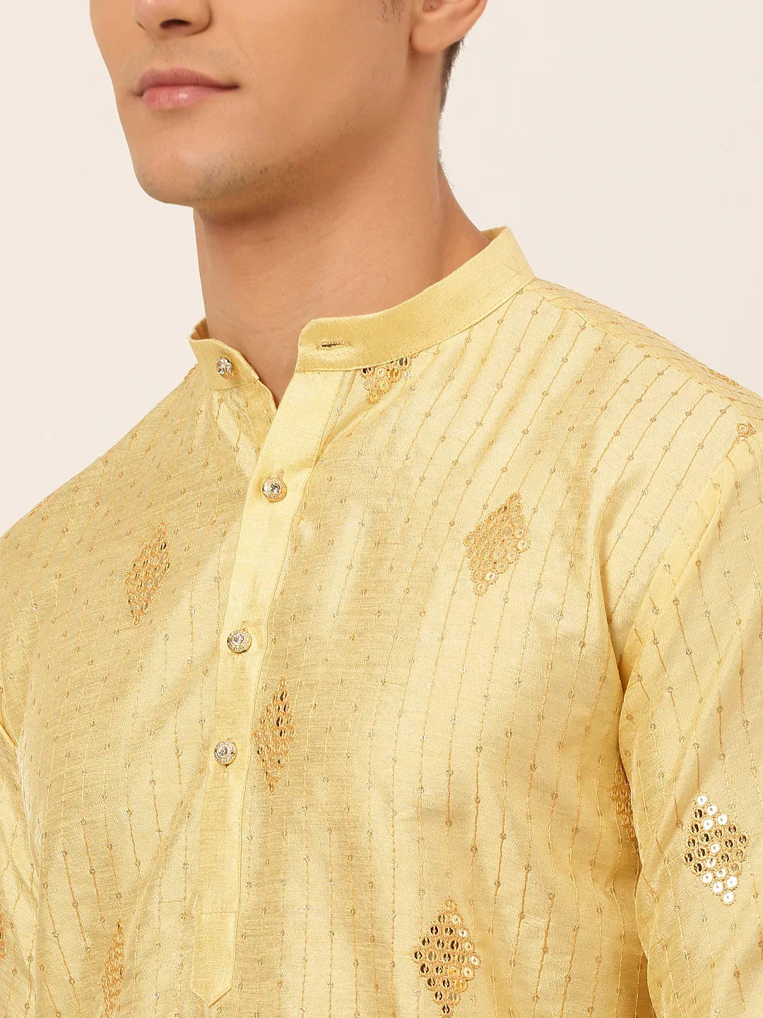 Jompers Men's Golden Embroidered Sequinned Kurta Only | Grocsy