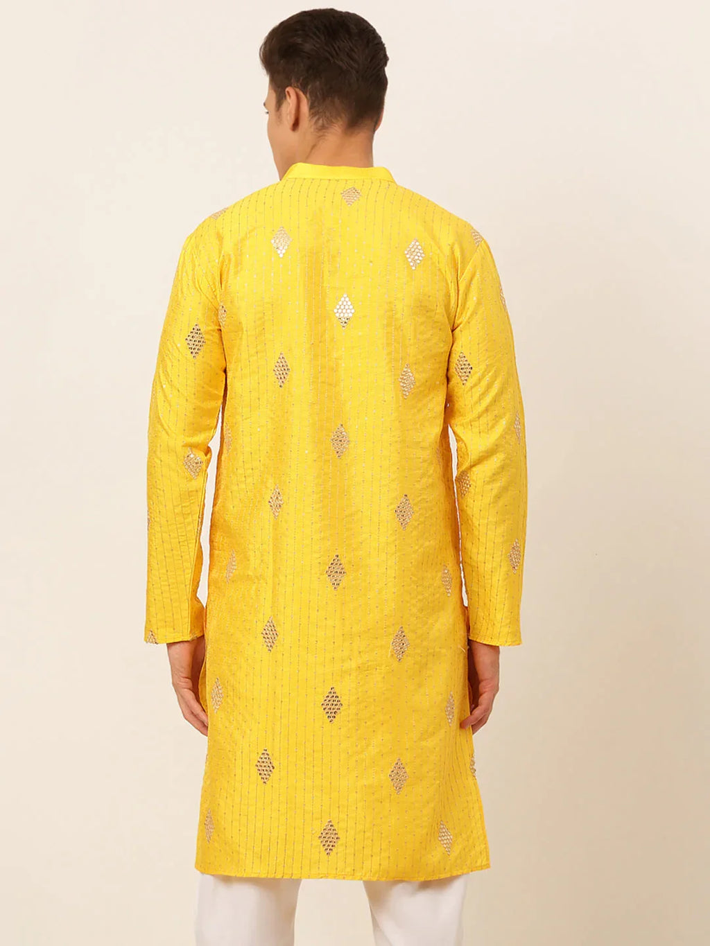 Jompers Men's Mustard Yellow Embroidered Sequinned Kurta Only | Grocsy