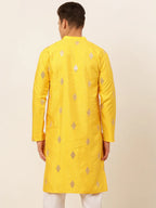 Jompers Men's Mustard Yellow Embroidered Sequinned Kurta Only | Grocsy