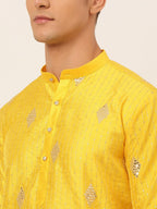 Jompers Men's Mustard Yellow Embroidered Sequinned Kurta Only | Grocsy
