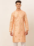 Jompers Men's Peach Embroidered Sequinned Kurta Only | Grocsy