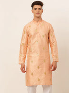 Jompers Men's Peach Embroidered Sequinned Kurta Only | Grocsy