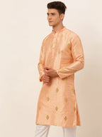 Jompers Men's Peach Embroidered Sequinned Kurta Only | Grocsy