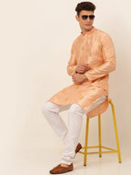 Jompers Men's Peach Embroidered Sequinned Kurta Only | Grocsy