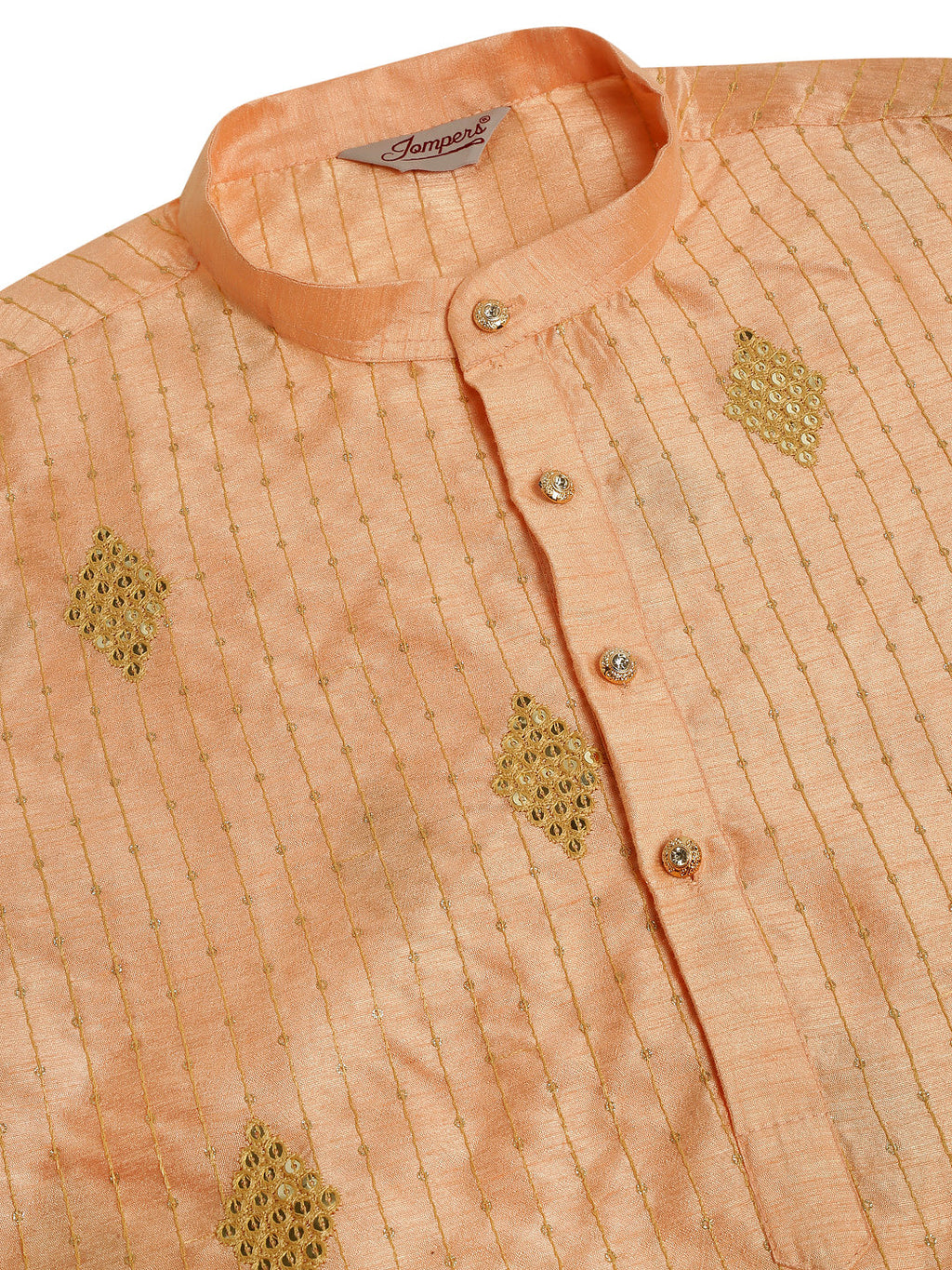Jompers Men's Peach Embroidered Sequinned Kurta Only | Grocsy