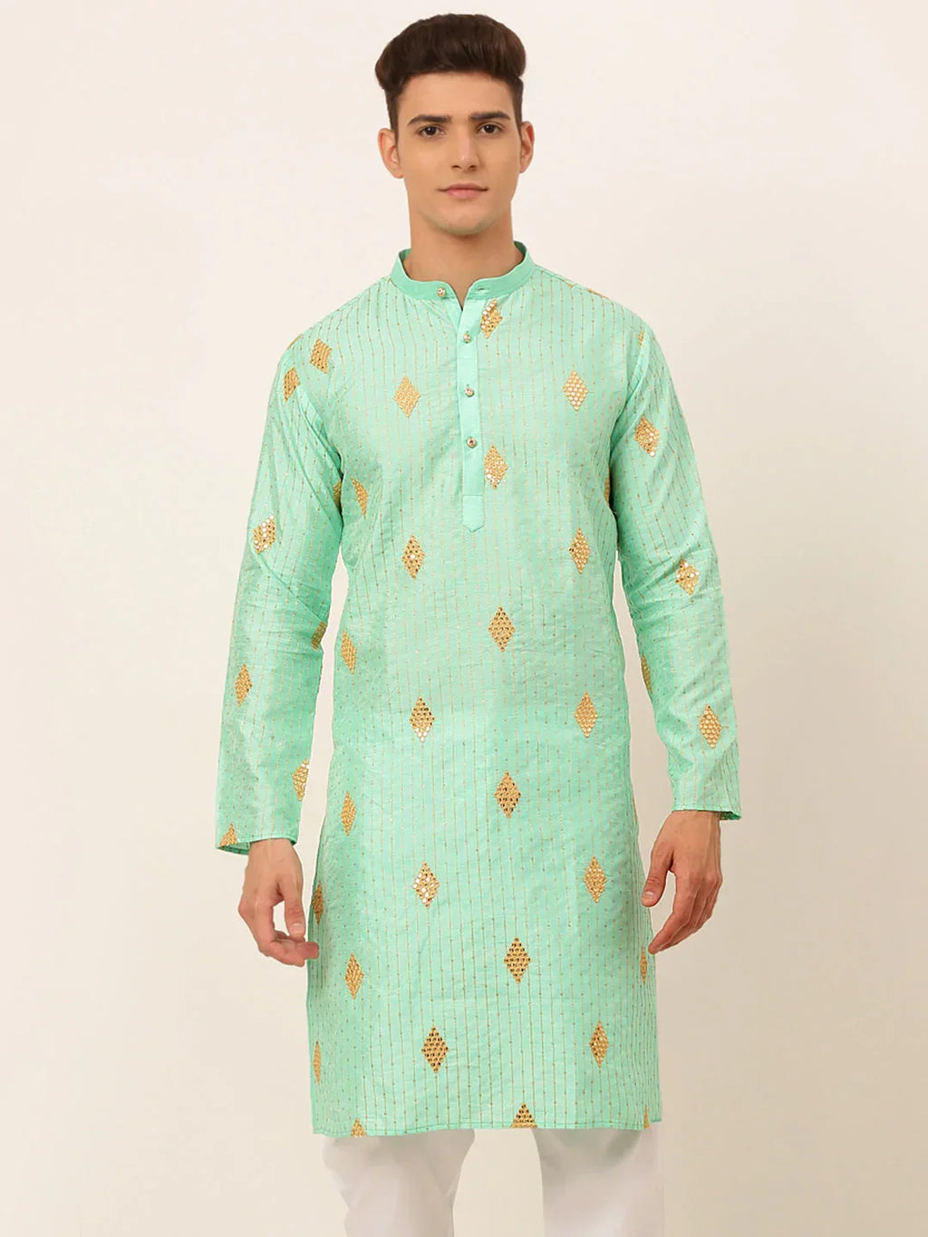 Jompers Men's Sky Blue Embroidered Sequinned Kurta Only | Grocsy