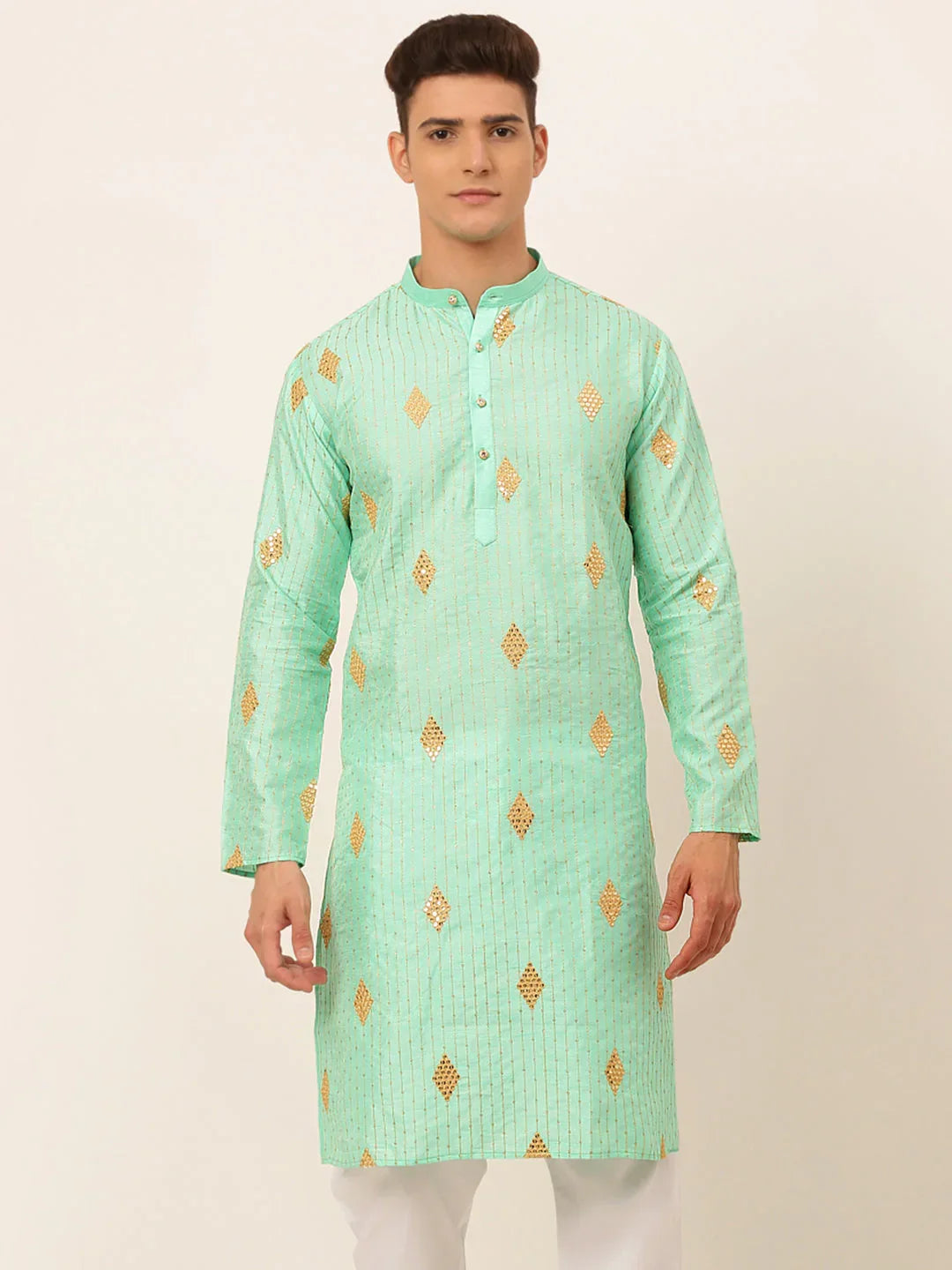 Jompers Men's Sky Blue Embroidered Sequinned Kurta Only | Grocsy