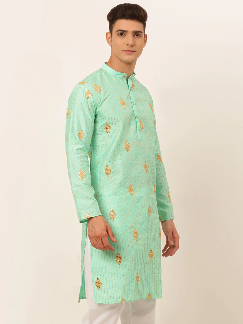 Jompers Men's Sky Blue Embroidered Sequinned Kurta Only | Grocsy