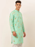 Jompers Men's Sky Blue Embroidered Sequinned Kurta Only | Grocsy