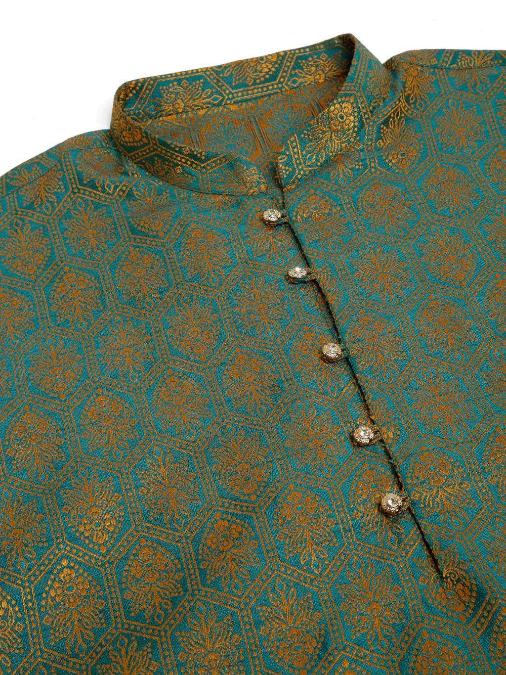 Jompers Men's Blue and Golden Woven Design Kurta Only | Grocsy