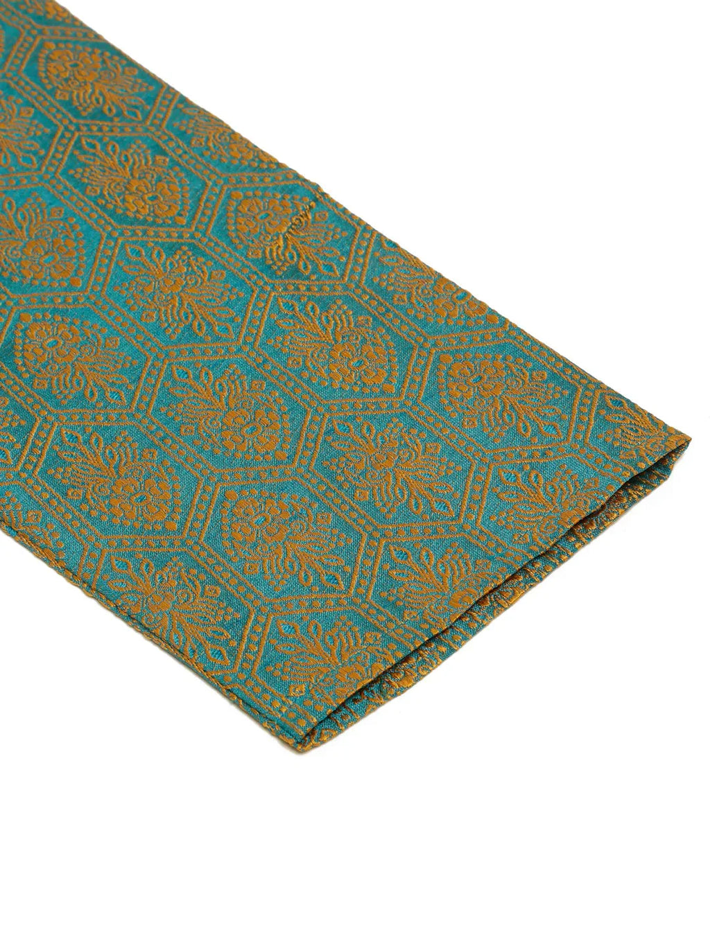 Jompers Men's Blue and Golden Woven Design Kurta Only | Grocsy