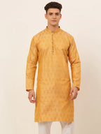 Jompers Men's Silver and Golden Woven Design Kurta Only | Grocsy