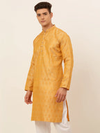 Jompers Men's Silver and Golden Woven Design Kurta Only | Grocsy