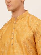 Jompers Men's Silver and Golden Woven Design Kurta Only | Grocsy