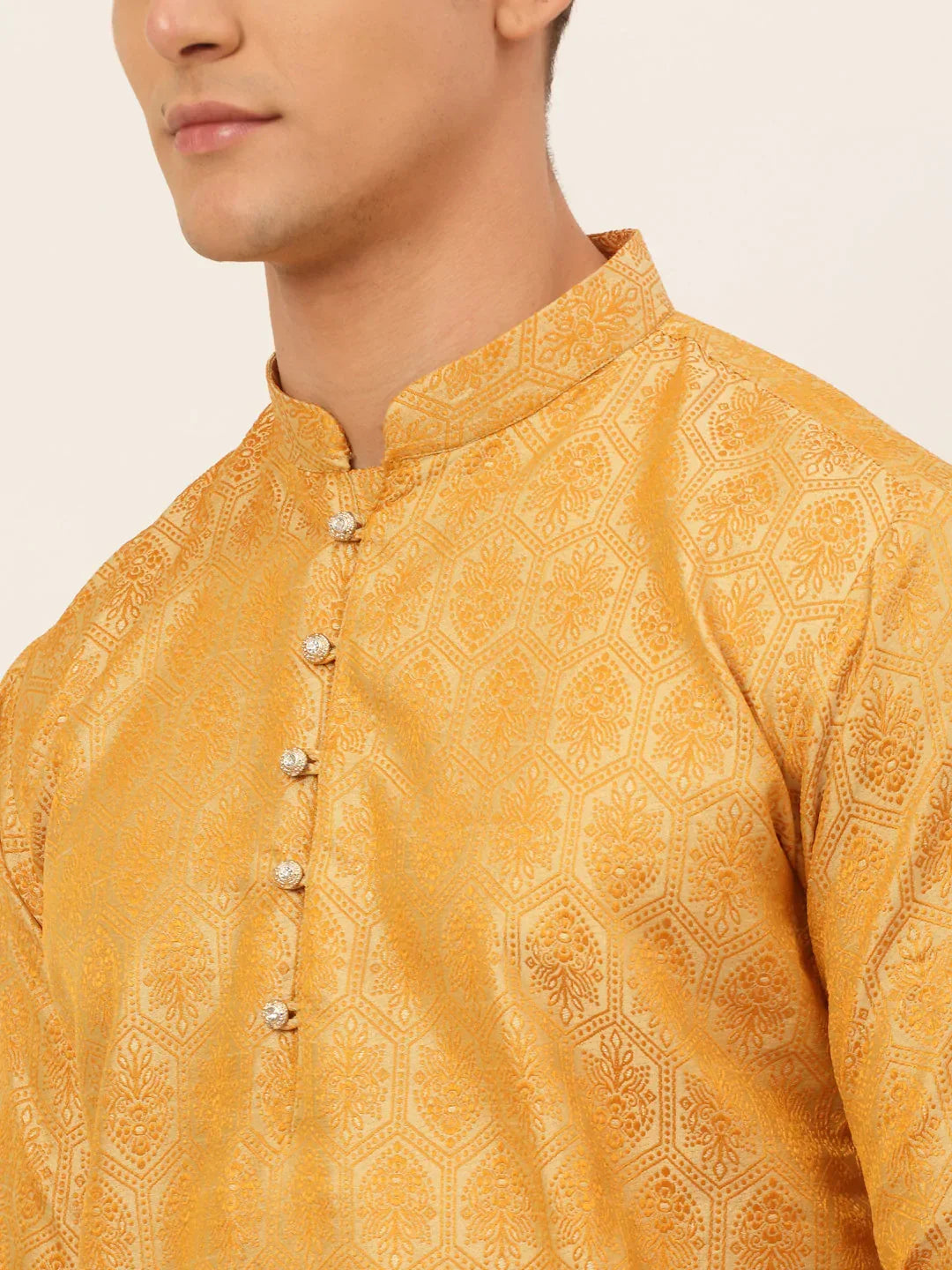 Jompers Men's Silver and Golden Woven Design Kurta Only | Grocsy