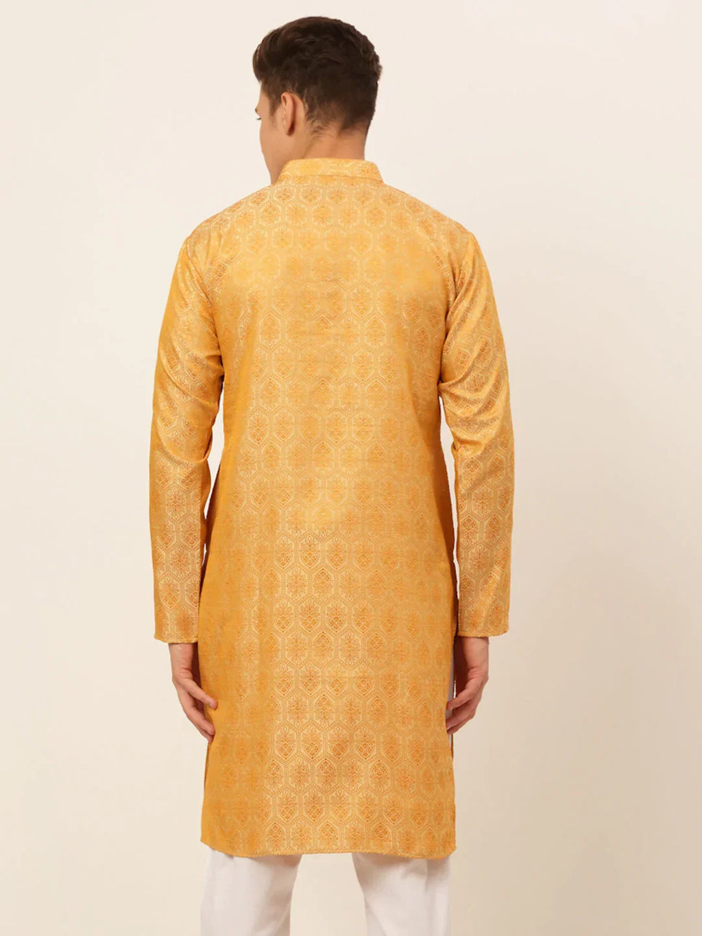 Jompers Men's Silver and Golden Woven Design Kurta Only | Grocsy