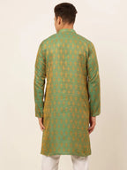 Jompers Men's Green and Golden Woven Design Kurta Only | Grocsy