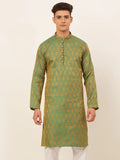 Jompers Men's Green and Golden Woven Design Kurta Only | Grocsy