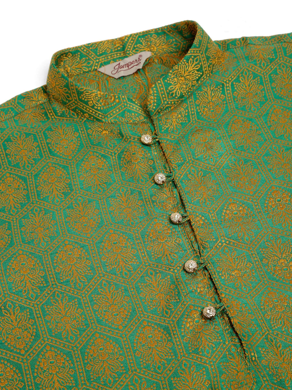 Jompers Men's Green and Golden Woven Design Kurta Only | Grocsy
