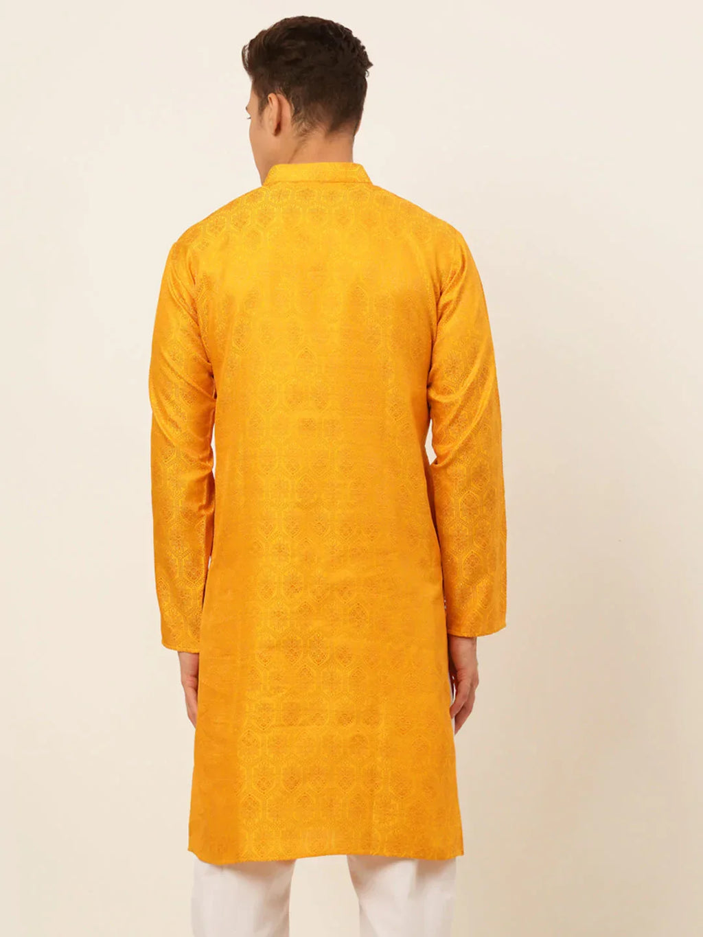 Jompers Men's Mustard and Golden Woven Design Kurta Only | Grocsy