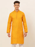 Jompers Men's Mustard and Golden Woven Design Kurta Only | Grocsy