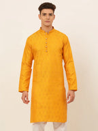 Jompers Men's Mustard and Golden Woven Design Kurta Only | Grocsy