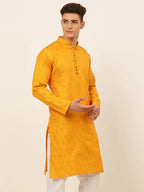 Jompers Men's Mustard and Golden Woven Design Kurta Only | Grocsy