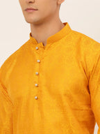 Jompers Men's Mustard and Golden Woven Design Kurta Only | Grocsy