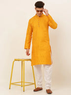 Jompers Men's Mustard and Golden Woven Design Kurta Only | Grocsy