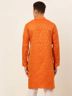 Jompers Men's Orange and Golden Woven Design Kurta Only | Grocsy