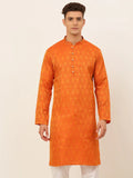 Jompers Men's Orange and Golden Woven Design Kurta Only | Grocsy