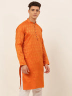 Jompers Men's Orange and Golden Woven Design Kurta Only | Grocsy