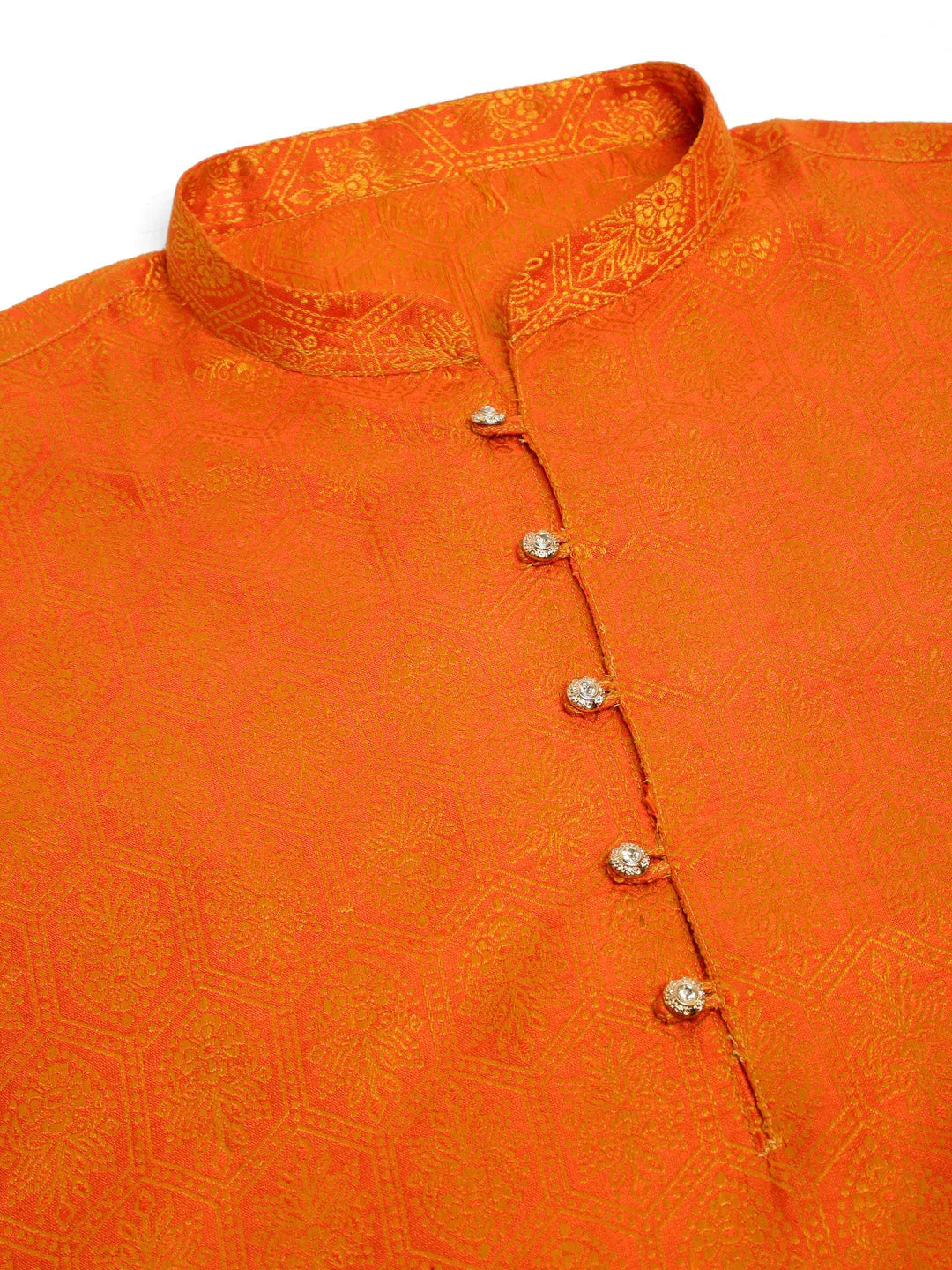 Jompers Men's Orange and Golden Woven Design Kurta Only | Grocsy