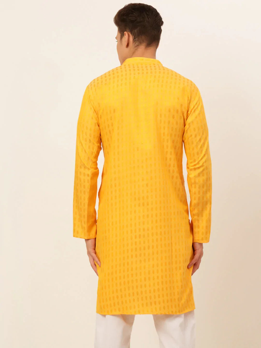 Jompers Men's Mustard Woven Design Kurta Only | Grocsy