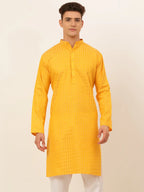 Jompers Men's Mustard Woven Design Kurta Only | Grocsy